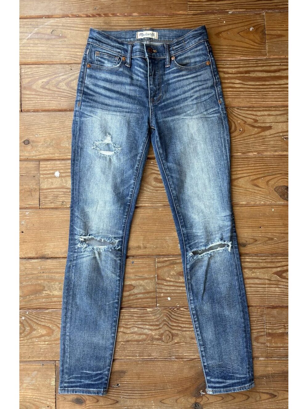 Madewell High Riser Skinny Jeans Size 25 Distressed Ripped Medium Wash Denim